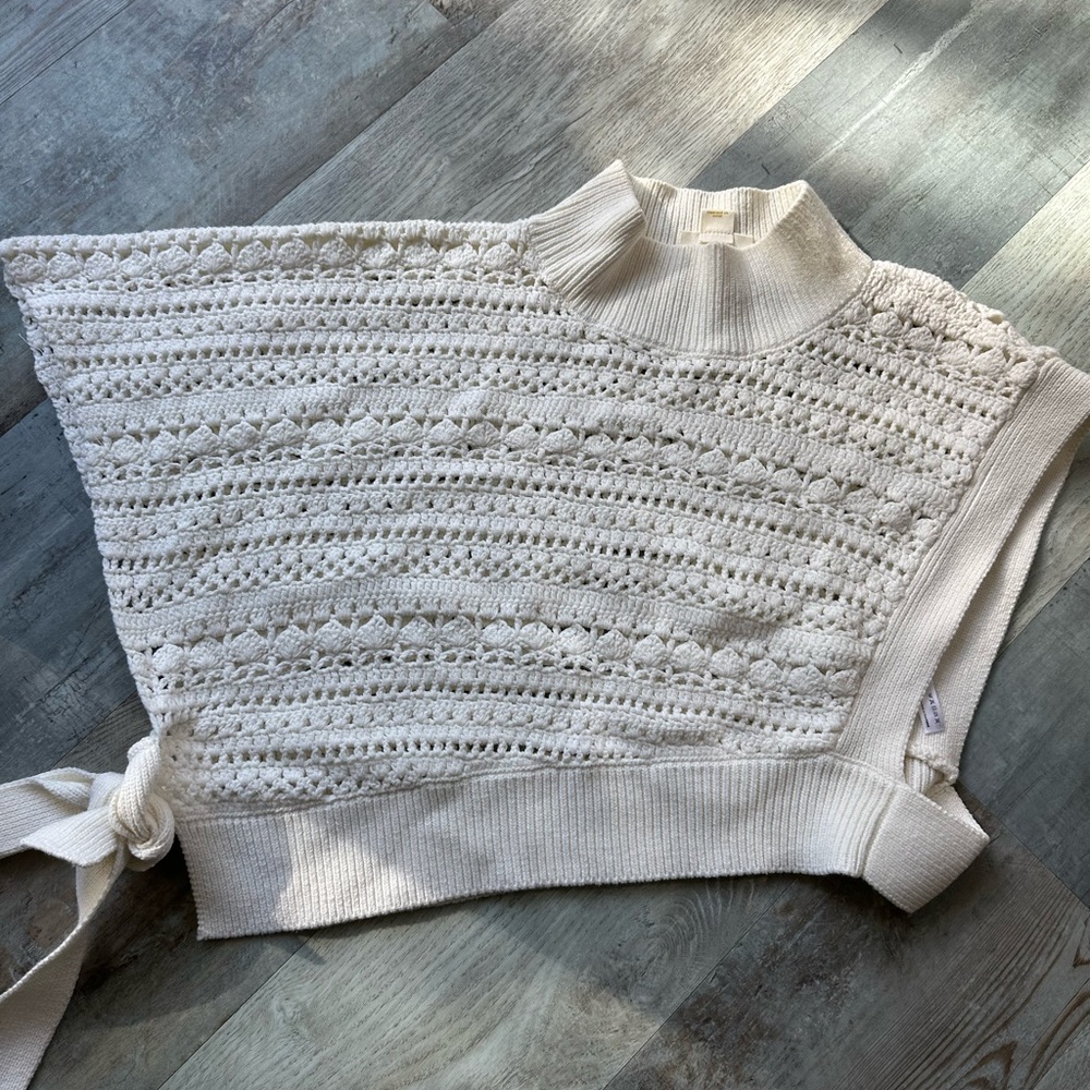 Anthropologie Maeve White Crocheted Sleeveless Sweater with Side Tie - One Size